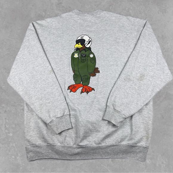 Vtg USAF Sir Force Sweatshirt Gray Crewneck Fighter Pilot Eagle Graphic - Picture 1 of 6